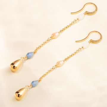 Tulipe earrings with pendant and colored stones