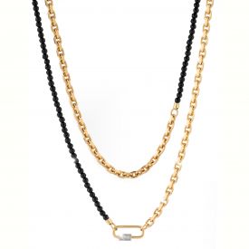 Collana Palermo modello chanel con catena media e piccola e filo di pietre di giada