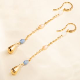 Tulipe earrings with pendant and colored stones